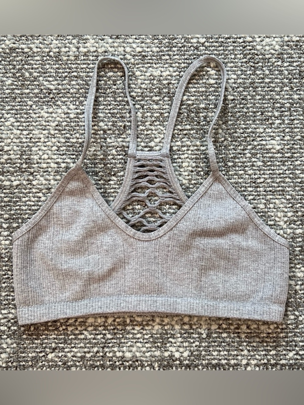 Free People Ribbed Lace-Back Bralette in Taupe Gray